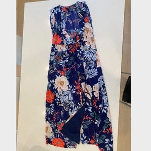 Yumi Kim Blue Floral Slit Maxi Sleeveless Dress